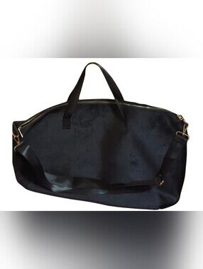 Elegant Velour Large Black Tote Bag. Gold Hardware. NWOT. Foldable for Packing.
